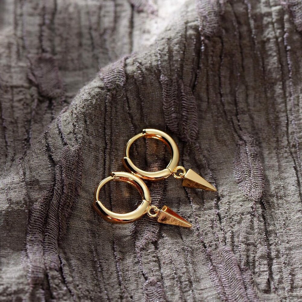Gold Dainty Dangle Hoop Earrings for Women 14K Gold Plated Delicate cute Geometr - Picture 5 of 7